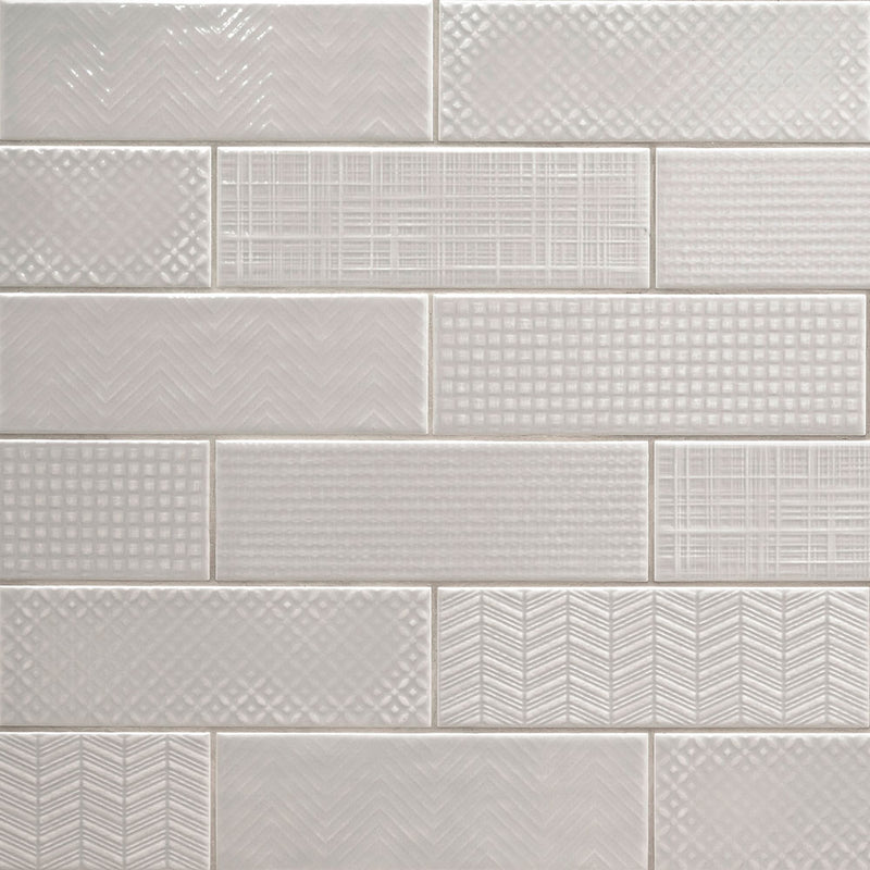 Urbano dusk 3d mix ceramic gray textured subway tile 4x12 glossy  NURBDUSMIX4X12 product shot wall view