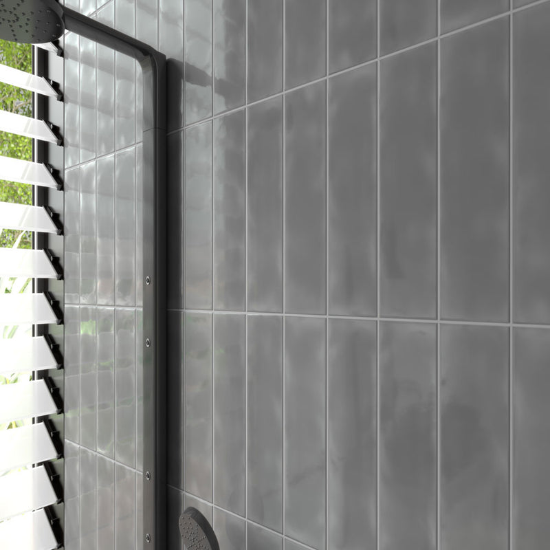 Urbano graphite ceramic gray subway tile 4x12 glossy NURBGRA4X12 product shot wall view 3