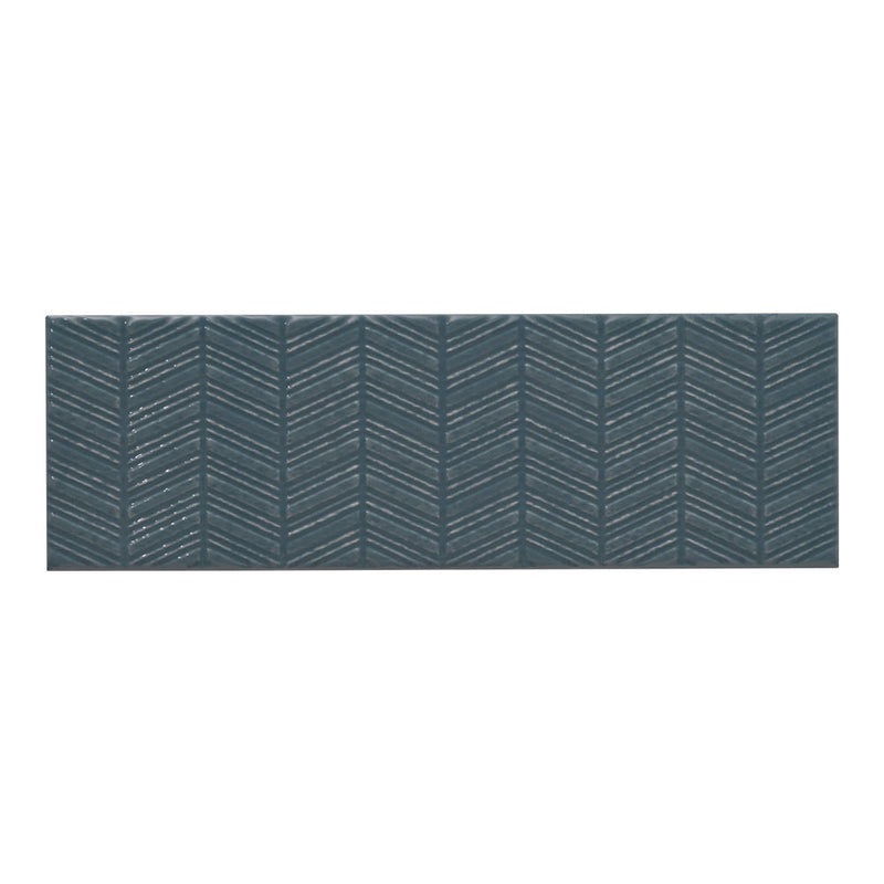 Urbano navy 3d mix ceramic white textured subway tile 12x4 glossy  msi collection NURBNAVMIX4X12 product shot tile view