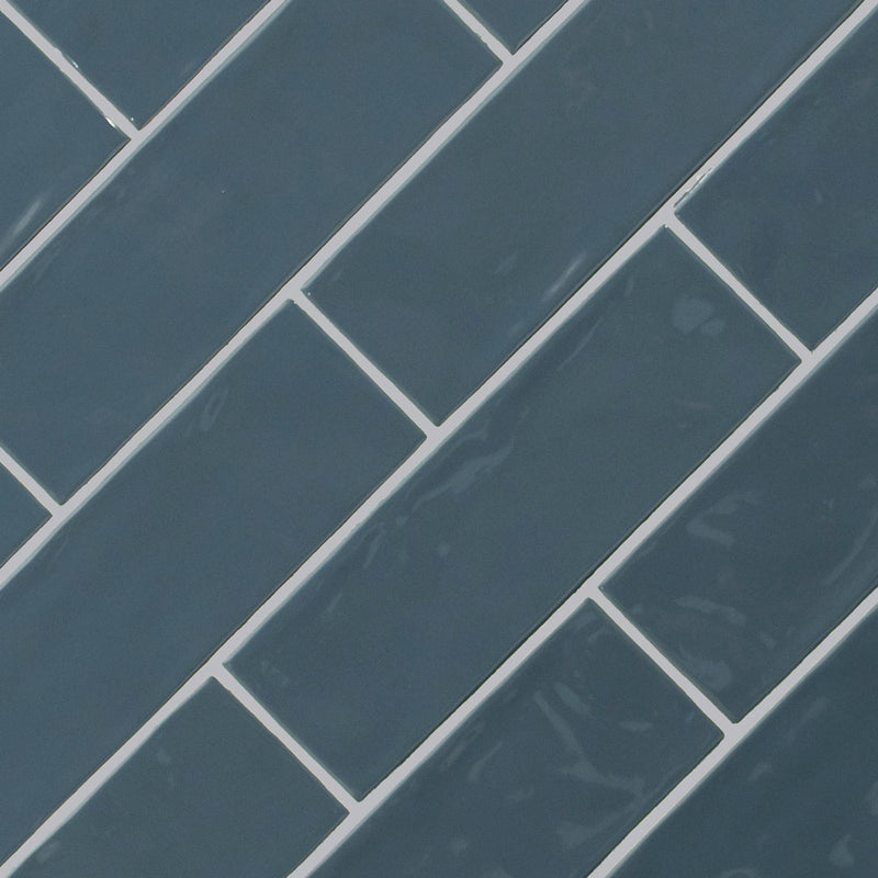 Urbano navy ceramic white subway tile 4x12 glossy  msi collection NURBNAV4X12 product shot angle view