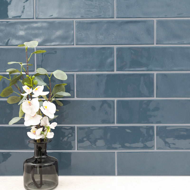 Urbano navy ceramic white subway tile 4x12 glossy  msi collection NURBNAV4X12 product shot table view