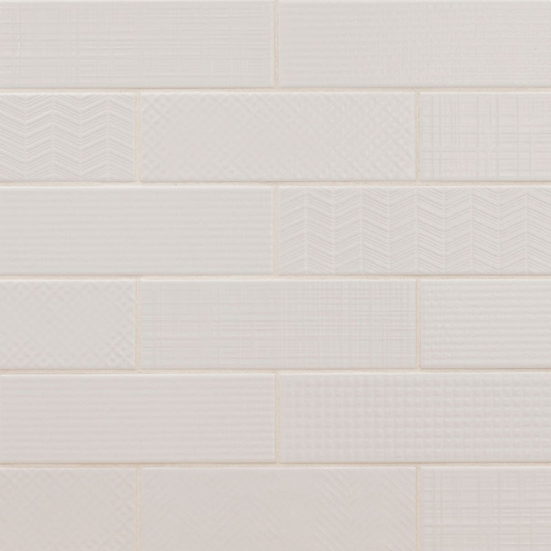 Urbano pure 3d mix ceramic white textured subway tile 4_x12_ glossy  NURBPURMIX4X12 product shot wall view