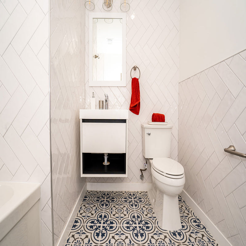 Urbano pure ceramic white subway tile 4x12 glossy  msi collection NURBPUR4X12 room shot bathroom view 2