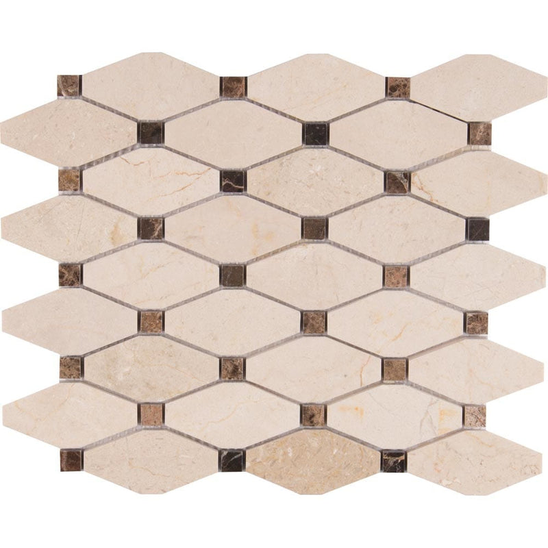 Valencia blend elongated octagon 11.81X13.4 polished marble mesh mounted mosaic tile SMOT-VALBLND-OCTEL10MM product shot multiple tiles close up view