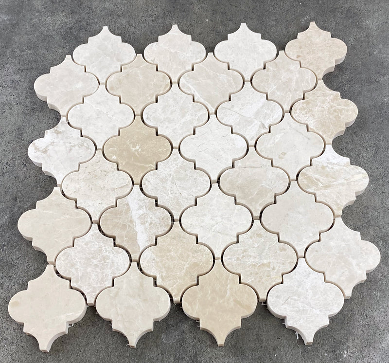 Vanilla beige marble mosaic tile casablanca on 12x12 mesh honed top view