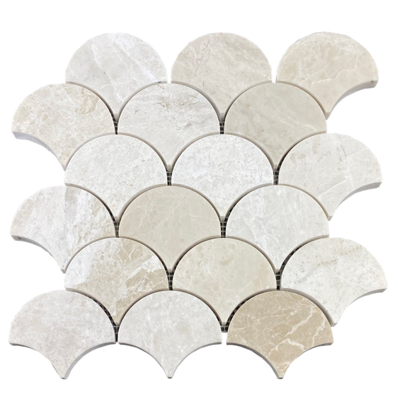 Vanilla beige marble mosaic tile laguna design on 12x12 mesh honed top product shot