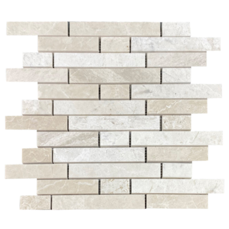 Vanilla beige marble mosaic tile liner on 12x12 mesh honed top view