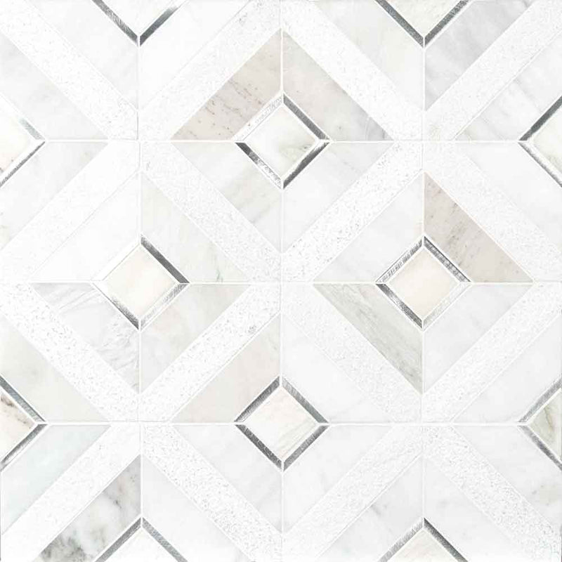 Verona silver pattern 11.85x11.85 multisurface meshmounted mosaic tile SMOT SMTL VERSIL8MM product shot angle view