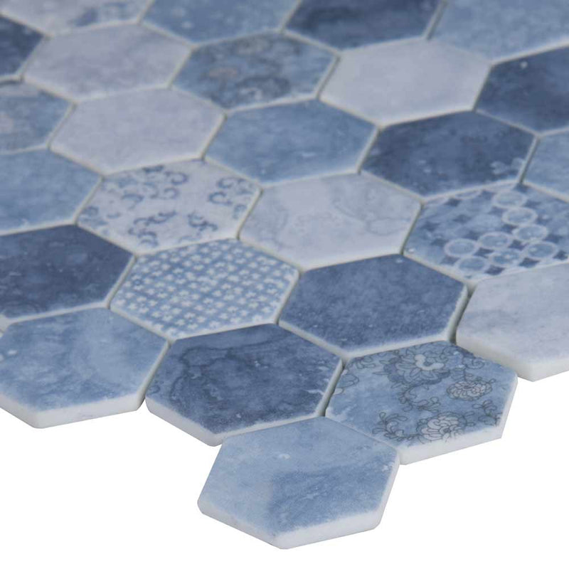Vista azul hexagon 11.02X12.76 glass mesh mounted mosaic tile SMOT GLS VISAZU6MM product shot profile view