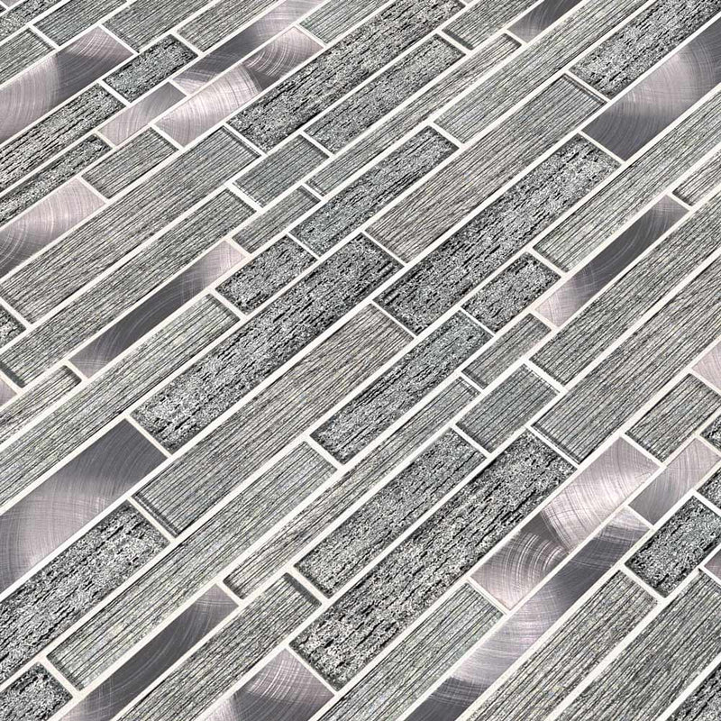 Volcanic luxe interlocking 11.61X11.73 glass metal mesh mounted mosaic tile SMOT-GLSMTIL-VOLLX8MM product shot multiple tiles angle view