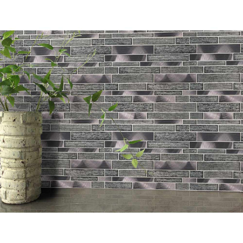 Volcanic luxe interlocking 11.61X11.73 glass metal mesh mounted mosaic tile SMOT-GLSMTIL-VOLLX8MM product shot wall view