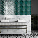 White and Black Honed Honed Marble Brighthouse 17"x17" - Checkerboard Collection room shot bathroom view