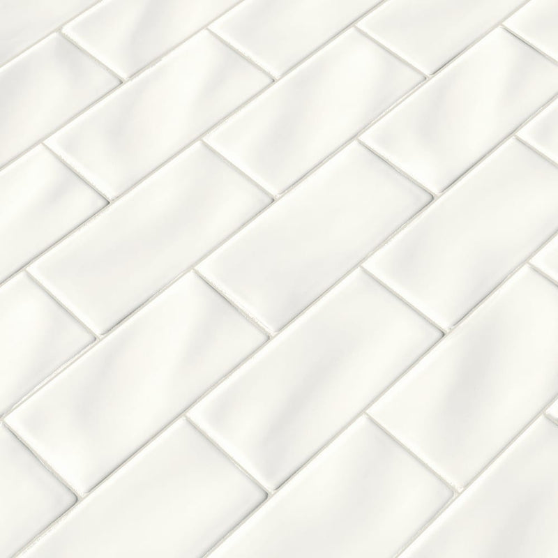 Whisper handcrafted 3X6 glossy ceramic white handmade subway tile SMOT-PT-WW36 product shot angle view