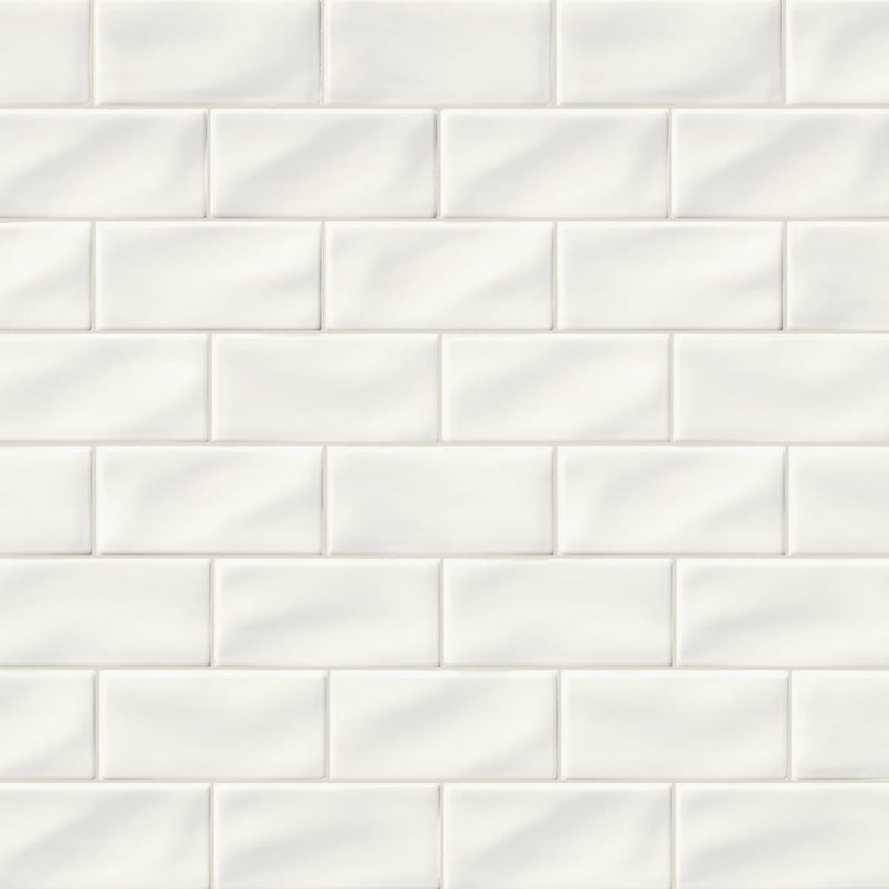 Whisper handcrafted 3X6 glossy ceramic white handmade subway tile SMOT-PT-WW36 product shot wall view