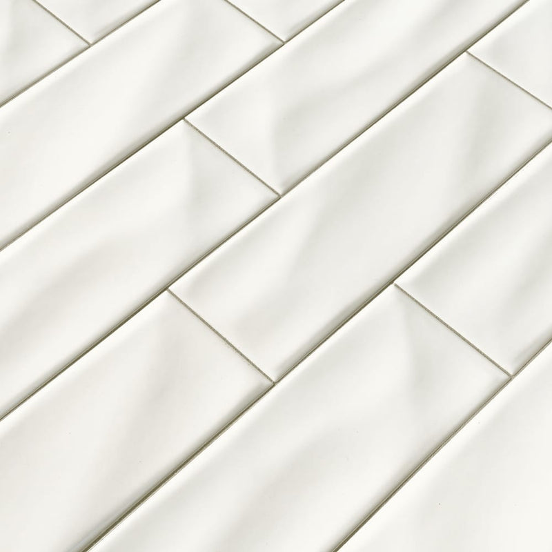 Whisper white handcrafted 4X12 matte ceramic wall tile SMOT-PT-WW412 product shot angle view