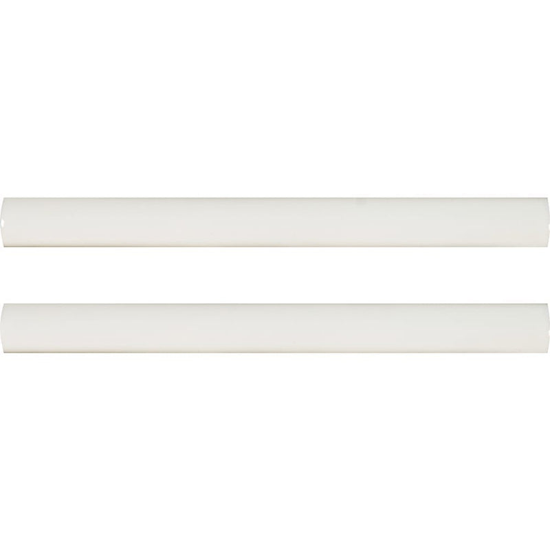 Whisper white quarter round molding 0.625X6 glossy ceramic floor and wall tile SMOT-PT-QTRRD-WW5/8X6 product shot top view 2 moldings