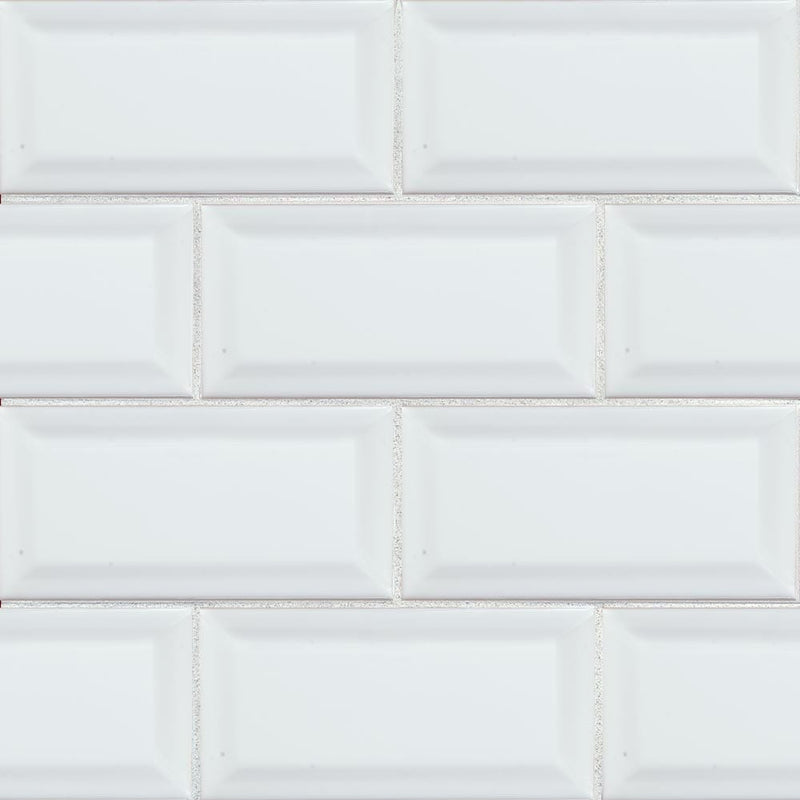 White glossy beveled 3x6 glazed ceramic wall tile msi collection NWHIGLO3X6BEV product shot multiple tiles top view