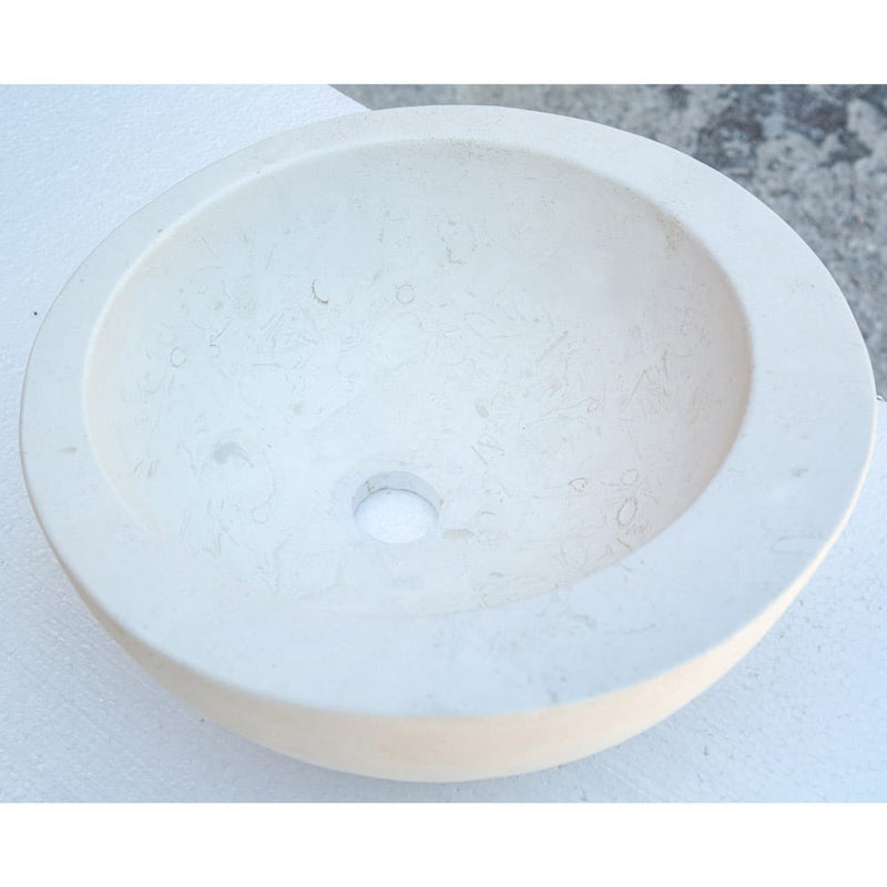 white limestone sloped rim circular vessel sink NTRSTC07 D16 angle view