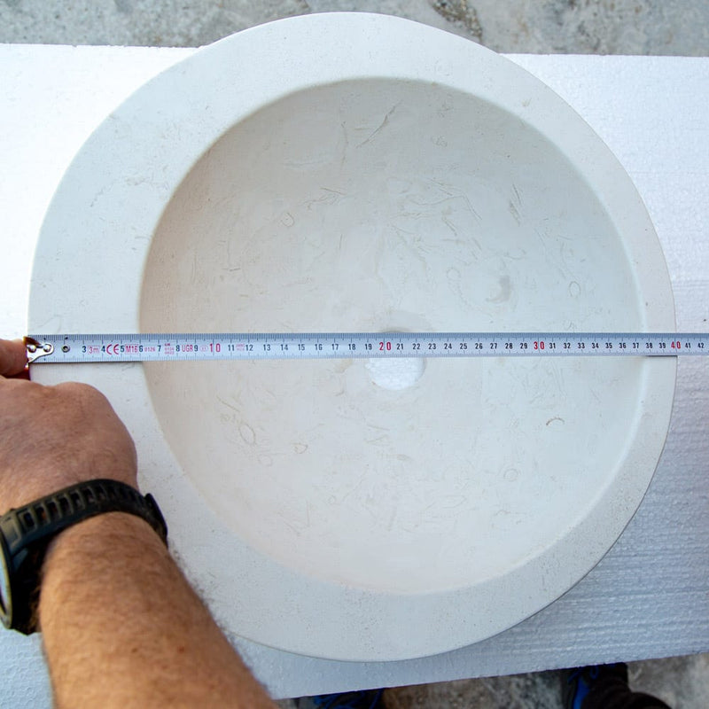 White Limestone Natural Stone Sloped Rim Above Vanity Bathroom Sink (D)16" Honed (D)16" (H1)6" (H2)8" top diameter measure view