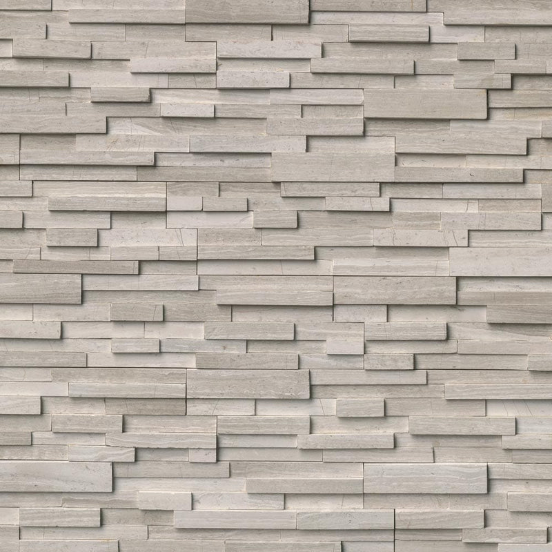 White oak 3D ledger panel 6X24 honed marble wall tile LPNLMWHIOAK624 3DH product shot multiple tiles top view
