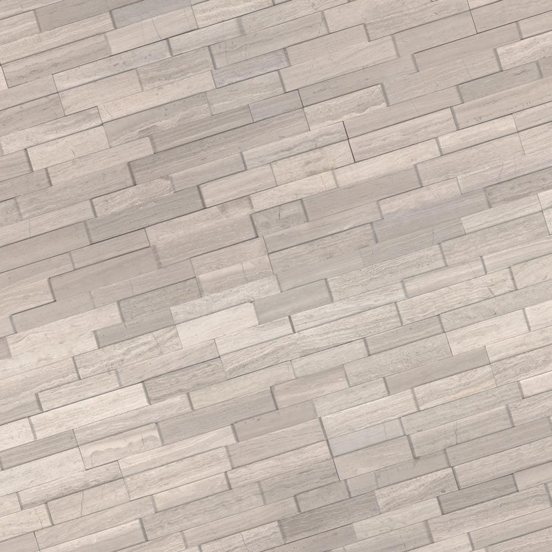 White oak 3D mini ledger panel 4.5X16 honed marble wall tile LPNLMWHIOAK4.516 3DH MINI product shot multiple tiles angle view