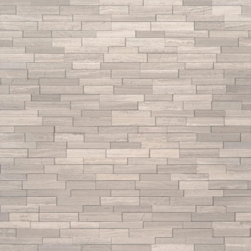 White oak 3D mini ledger panel 4.5X16 honed marble wall tile LPNLMWHIOAK4.516 3DH MINI product shot multiple tiles top view