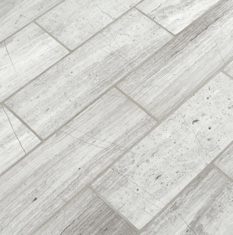 White oak honed marble floor and wall tile TWHITOAK412H msi collection product shot angle view