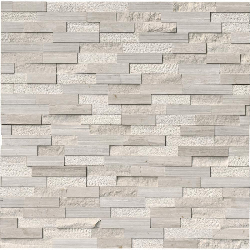 White oak ledger corner 6X18 multi finish marble wall tile LPNLMWHIOAK618COR MULTI product shot multiple tiles top view