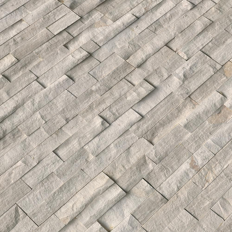 White oak splitface ledger panel 6X24 natural marble wall tile LPNLMWHIOAK624 product shot multiple tiles angle view