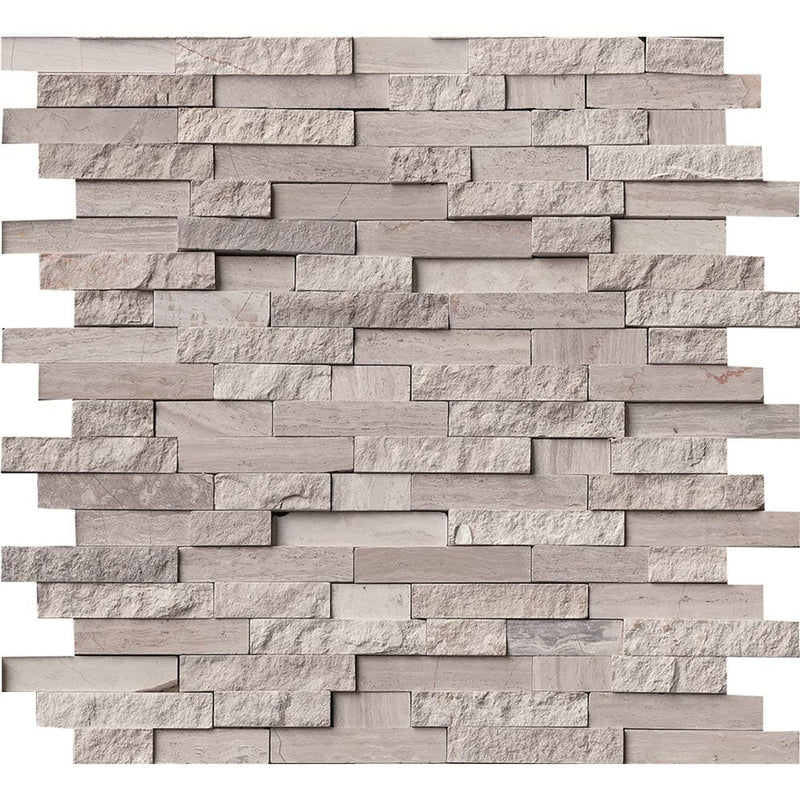 White quarry split face 12X12 marble mesh mounted mosaic tile SMOT-WQ-SFIL10MM product shot multiple tiles close up view