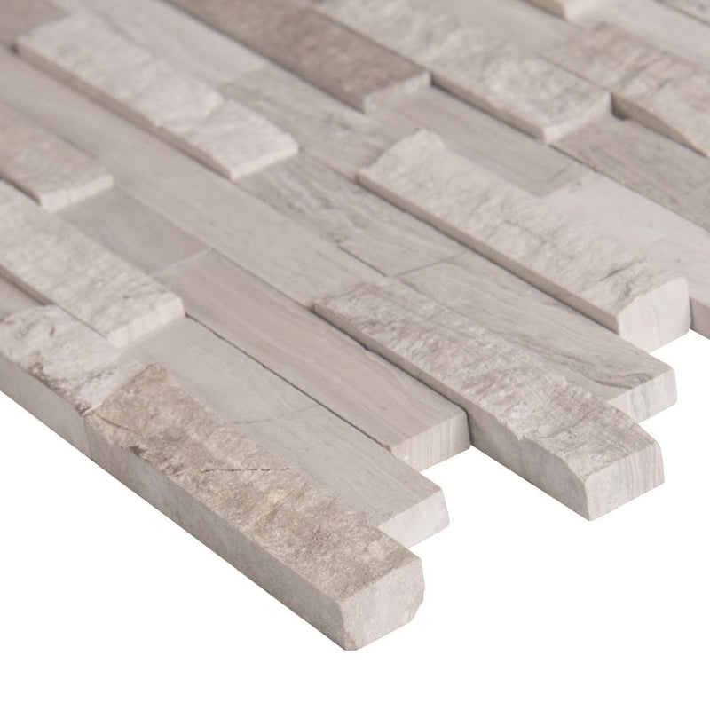 White quarry split face 12X12 marble mesh mounted mosaic tile SMOT-WQ-SFIL10MM product shot profile view
