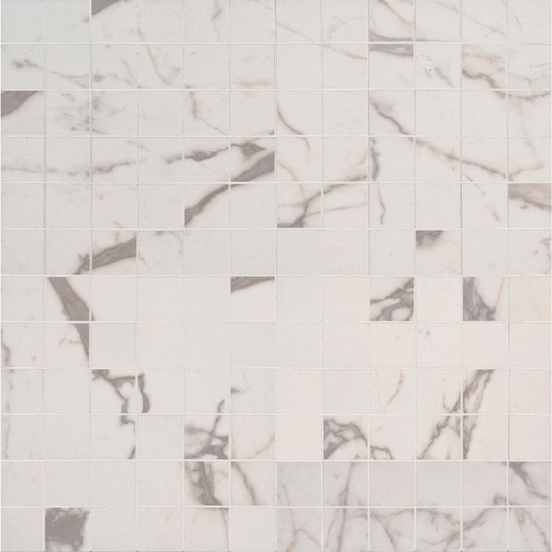White vena 12X12 ceramic mesh monted mosaic tile NWHIVEN2X2 product shot one tile top view