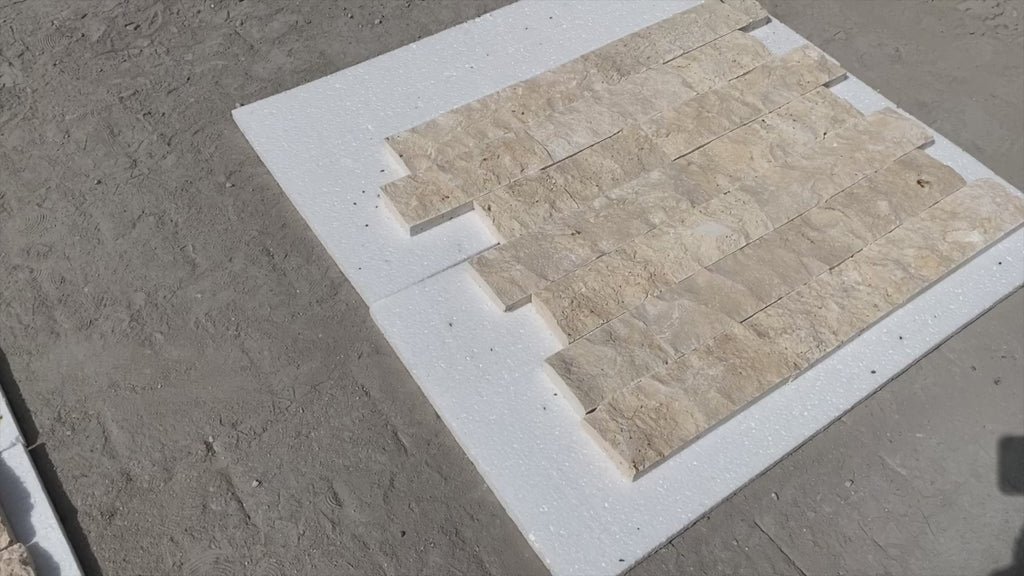 Ivory Light Travertine 4xFree-length split face wall tile 360 view