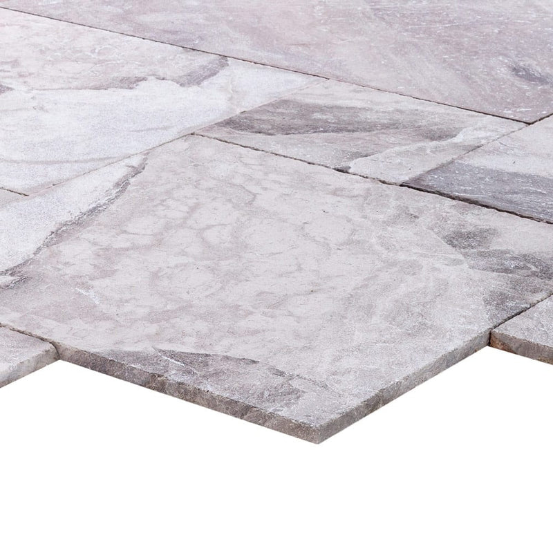 antlantic grey marble tile antique pattern sand blasted brushed profile view