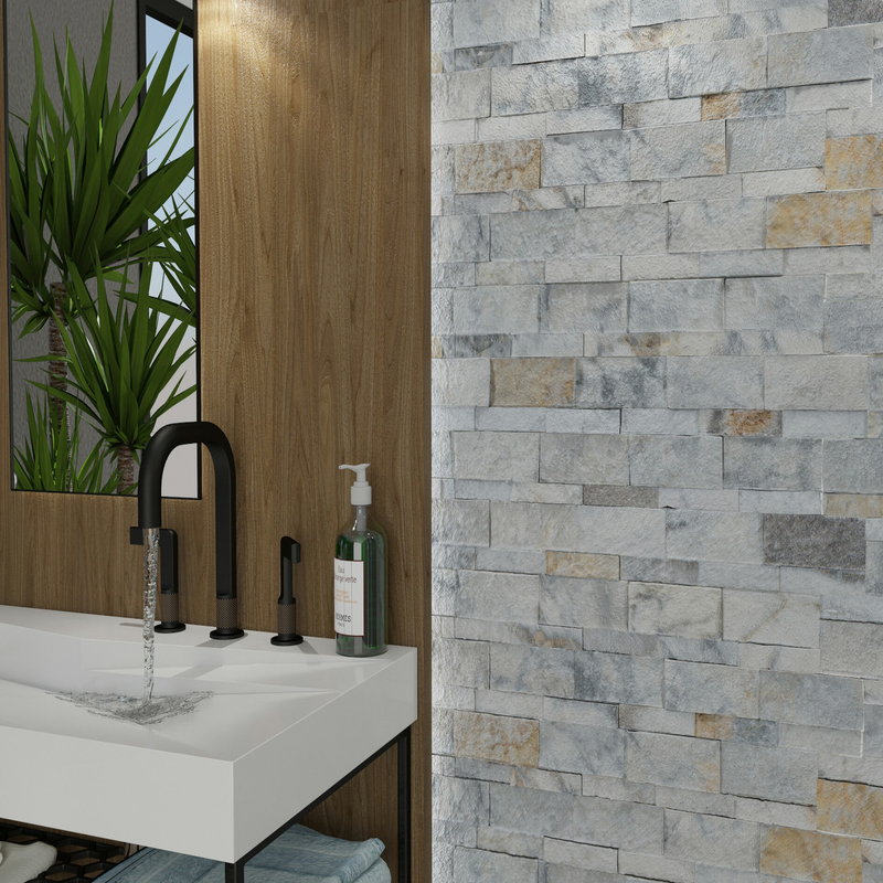 Arabescato Gold 6"x24" Marble Splitface Ledger Panel Tile product shot bathroom view