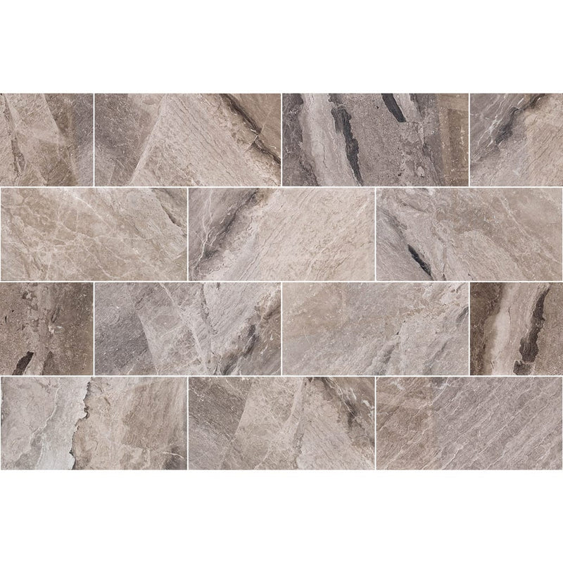 atlantic grey cloudy marble tile 12x24 polished top view grouted