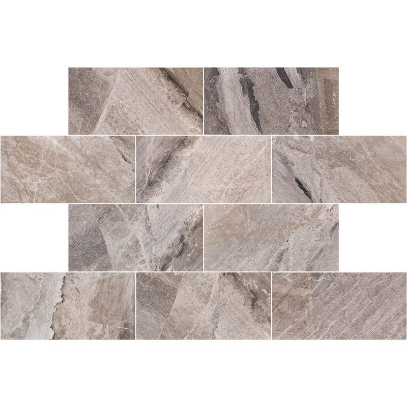 atlantic grey cloudy marble tile 12x24 polished top view grouted