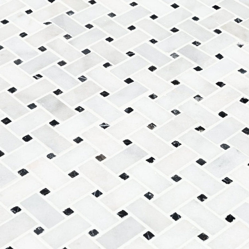basketweave marble mosaic polished 1x2 toros black dots grouted installation angle