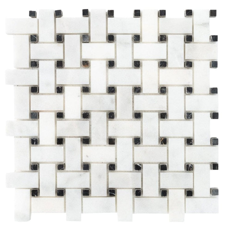 basketweave marble mosaic polished 1x2 toros black dots top view