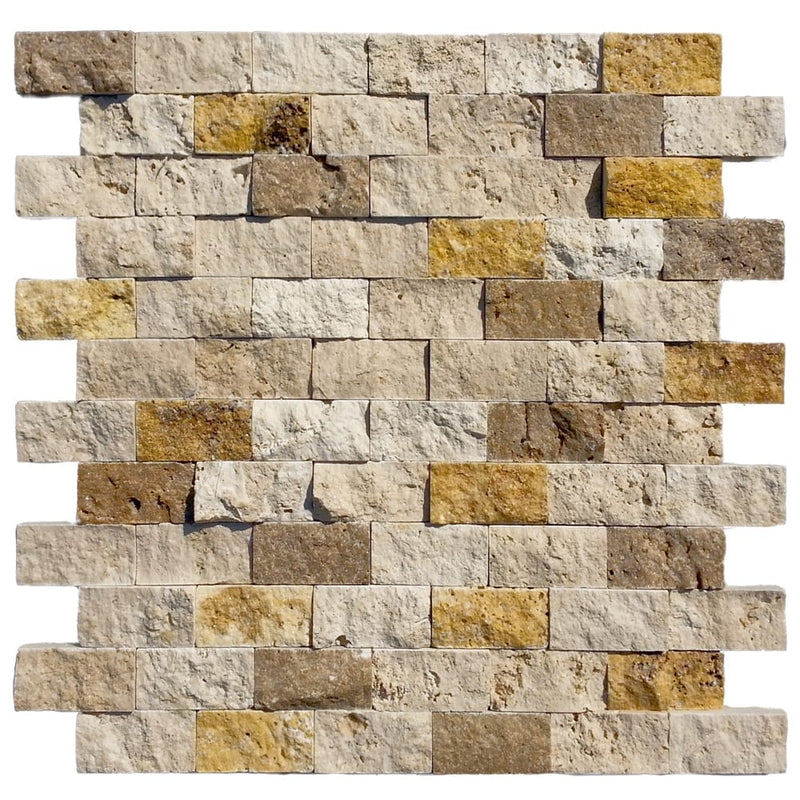 Travertine Beige Gold Noce Mixed Split Face Mosaic Floor and Wall Tile - Livfloors Collection
