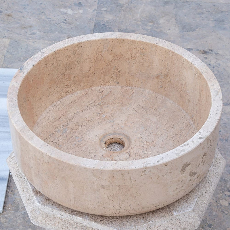 beige travertine vessel sink d16 h6 TMS02 angle product viewbeige travertine vessel sink d16 h6 TMS02 angle view