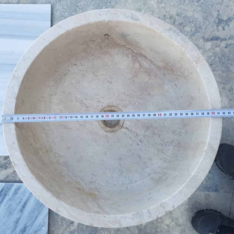 beige travertine vessel sink self rimming d16 h6.5 top diameter measure view