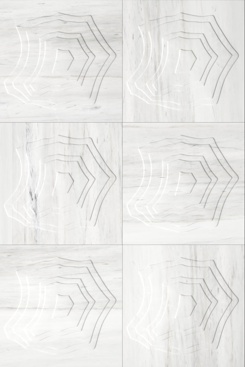bianco dolomite white marble carved stone model MARIANA TRENCH 24x24 semi-polished 6 tiles top view
