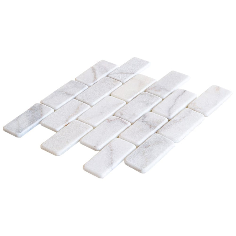 bianco ibiza white marble mosaic tile 2x4 backsplash tumbled BIBZWMM2x4T angle view
