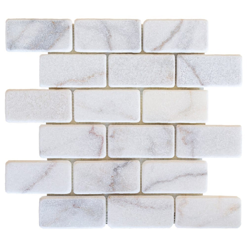 Bianco Ibiza White Marble Tumbled Mosaic Floor and Wall Tile - Livfloors Collection