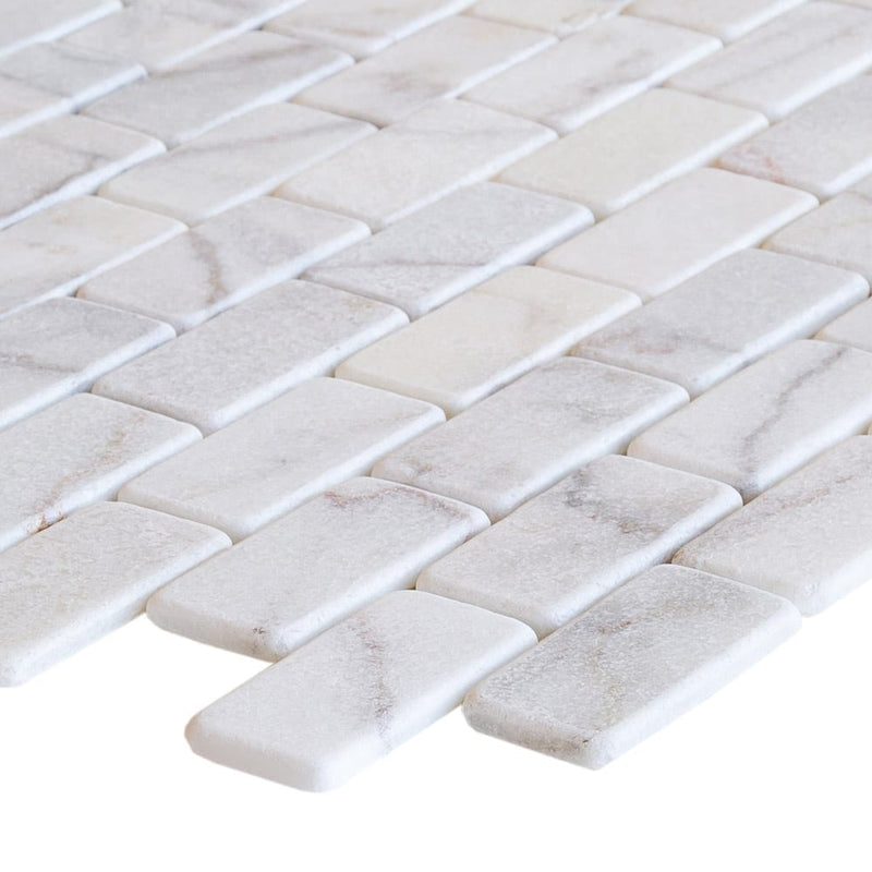 bianco ibiza white marble mosaic tile 2x4 backsplash tumbled BIBZWMM2x4T profile view