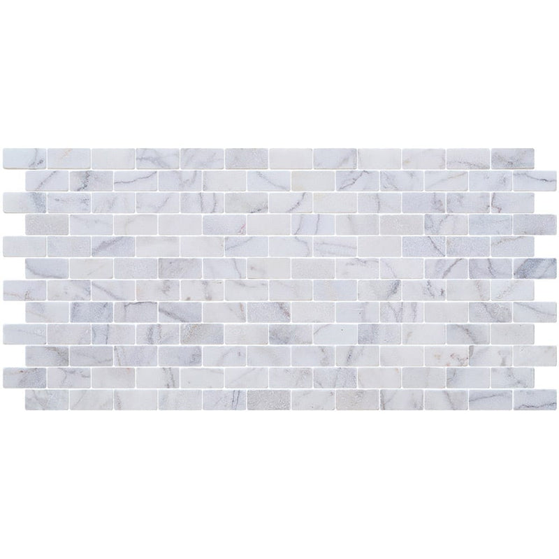 bianco ibiza white marble mosaic tile 2x4 backsplash tumbled BIBZWMM2x4T top view white grouted