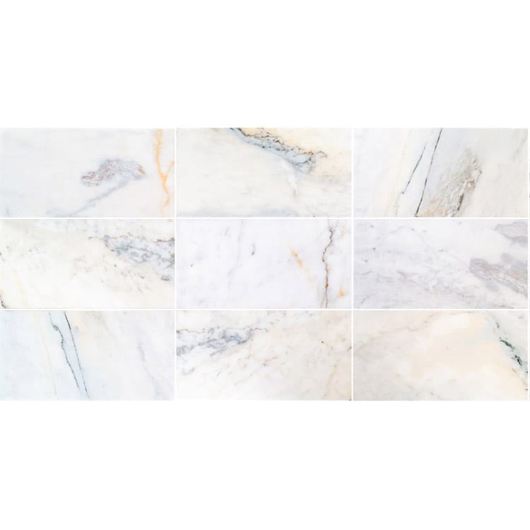 bianco ibiza white marble tile 12x24 polished BIBWMZ12x24P 9 tiles top view grouted