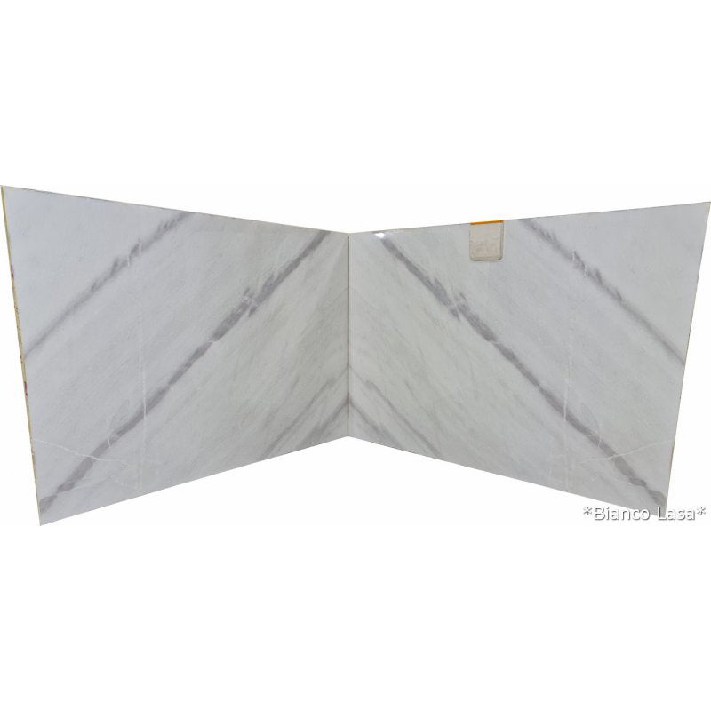 bianco lasa white marble slabs polished 2cm bookmatching 2 slabs front view