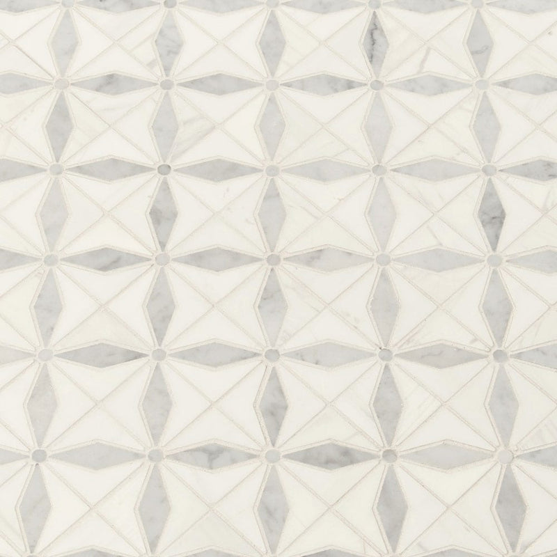 Bianco starlite 12x12 polished marble mesh mounted mosaic tile SMOT-BIANDOL-STARP product shot multiple tiles closeup view